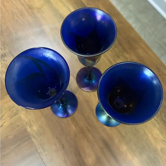 Vintage Artisan Blown Carnival Glass Champagne Flutes - Picture 4 of 16